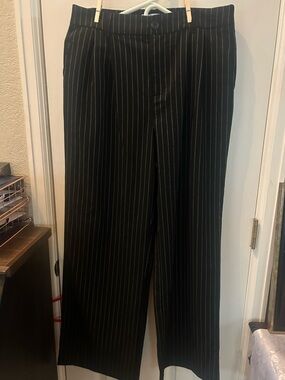 So good for life ladies Black Pinstripe Dress Trousers size L wide leg.